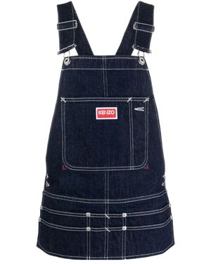 KENZO Logo-Patch Denim Dungaree Top - Blue