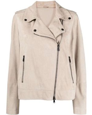 Brunello Cucinelli Suede Biker Jacket - Natural