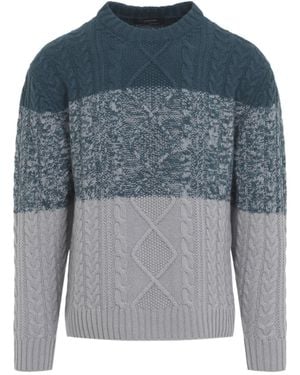 Kiton Color-Block Cable-Knit Jumper - Blue