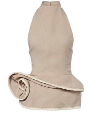 Magda Butrym Peplum Floral-Appliqué Linen Top - White