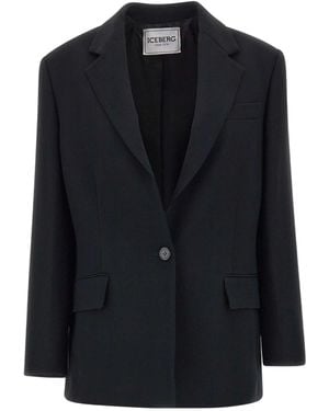 Iceberg Single-Breasted Long Sleeve Suit Jacket - Black