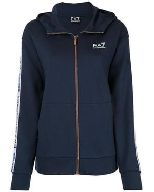 EA7 Logo Ribbon Zipper With Hat Casual Jacket - Blue