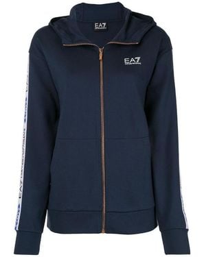 EA7 Logo Ribbon Zipper With Hat Casual Jacket - Blue