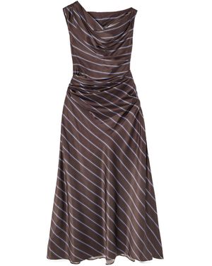 STAUD Phare Pleated Striped Dress - Brown