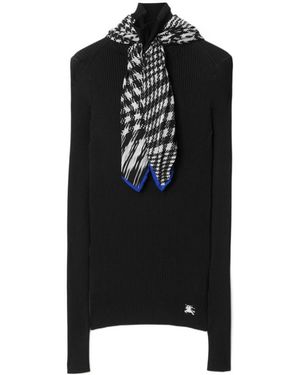 Burberry Scarf-Detailed High-Neck Ribbed Jumper - Black