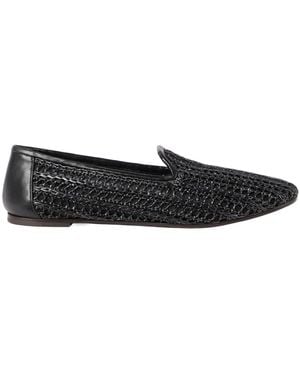 Brunello Cucinelli Techno Raffia And Calfskin Flats - Black