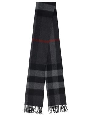 Burberry Checked Fringed Scarf - Blue