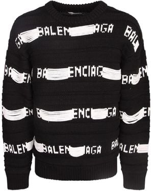 Balenciaga Logo Intarsia-Knit Jumper - Black