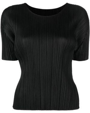 Pleats Please Issey Miyake Pleated Crewneck T-Shirt - Black