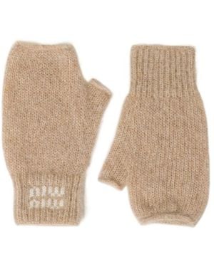 Miu Miu Logo-Intarsia Knitted Gloves - Natural