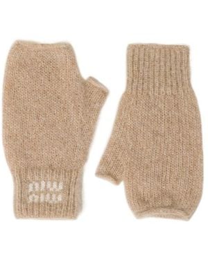 miumiu ウール×カシミヤ グローブ ミュウミュウ Miu Miu] ウール x カシミヤ セーター ロゴ クロップド丈