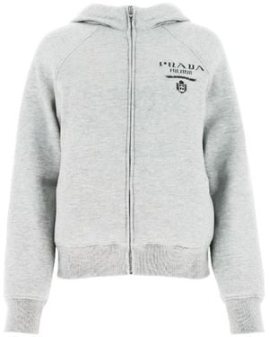 Prada Logo-Detail Hooded Jacket - Grey