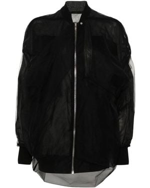 Rick Owens Tulle-Overlayed Zipped Coat - Black