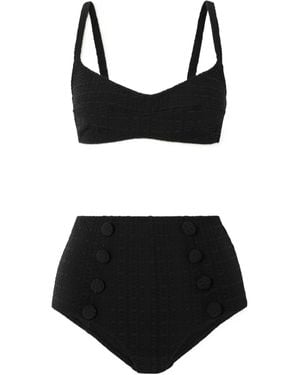 Lisa Marie Fernandez Button-Embellished Seersucker Bikini - Black