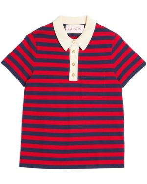 Valentino Striped Button Detailed Polo Shirt - Red
