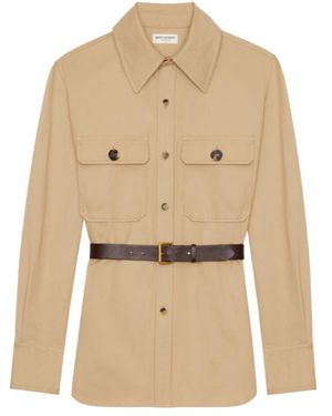 Saint Laurent Oversized Belted Shirt - Natural