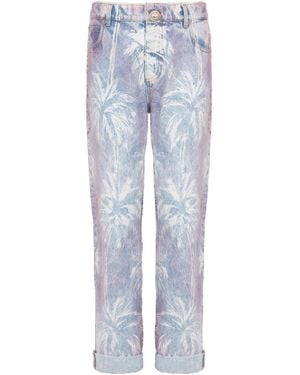 Balmain Palm Tree Denim Boyfriend Jeans - Blue
