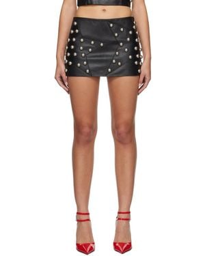 Area Star-Stud Embellished Leather Miniskirt - Black