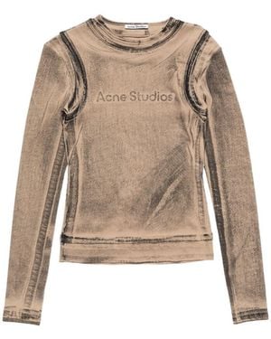 Acne Studios Logo-Print Long-Sleeve T-Shirt - Natural