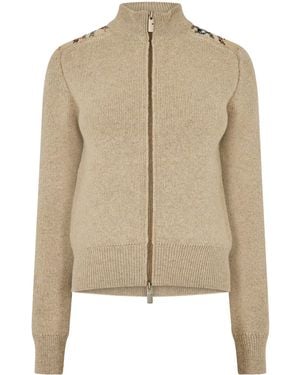 Burberry Heather Ribbed Knit Zip-Up Cardigan - Natural