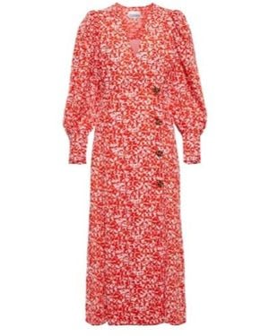 Ganni Floral Print Midi Dress - Red