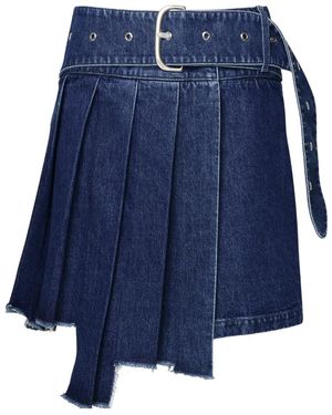 Off-White c/o Virgil Abloh Belted Pleated Denim Skirt - Blue