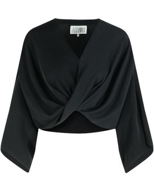 MM6 by Maison Margiela Draped V-Neck Top - Black
