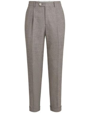 Brunello Cucinelli Prince Of Wales Pleated Trousers - Grey