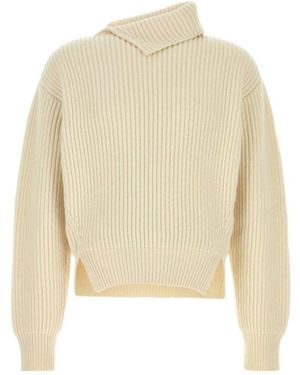 Jil Sander Asymmetric Neck Ribbed Sweater - White