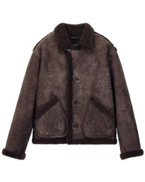 Giorgio Armani Blouson Jacket Regular Fit Shearling - Brown