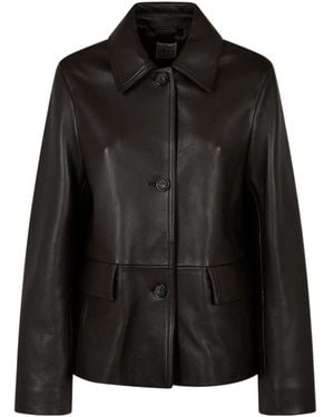 TOTEME Collared Grained-Leather Jacket - Black