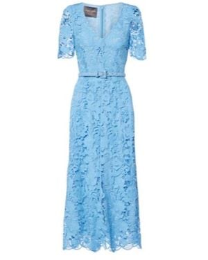 Monique Lhuillier Belted Lace Midi Dress - Blue