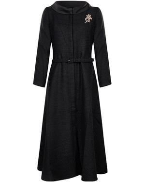 Roland Mouret Flower Brooch Boucle Coat - Black