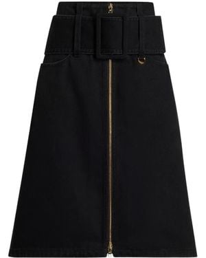 Patou Zip-Front Belted Skirt - Black