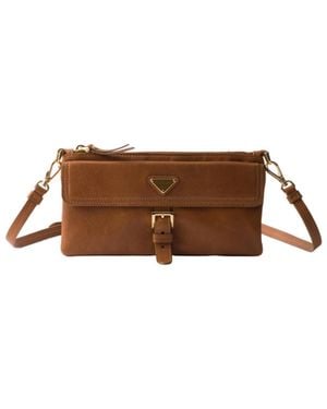 Prada Nappa Leather Wallet With Shoulder Strap - Brown
