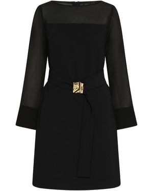 Marella Envers Satin And Georgette Belted Dress - Black