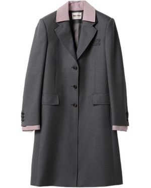 Miu Miu Single-Breasted Gabardine Coat - Gray