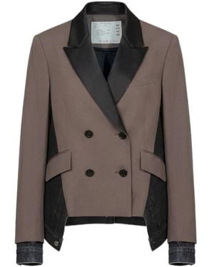 Sacai Double-Breasted Suit Jacket - Brown