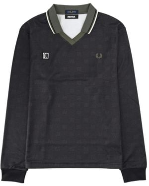 Fred Perry Long Sleeve V-Neck Polo Shirt - Black