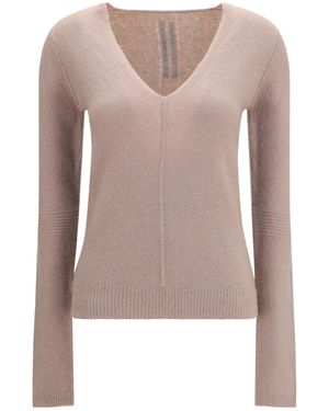 Rick Owens Ribbed V-Neck Knitted Sweater - Pink