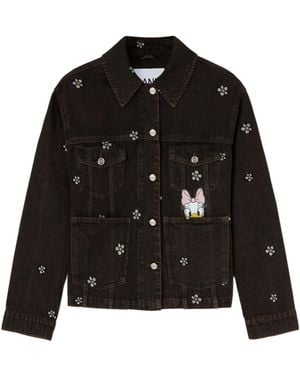 Ganni Daisy Duck Denim Oversized Jacket - Black