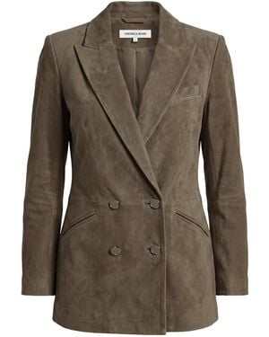Veronica Beard Double-Breasted Suede Blazer - Green
