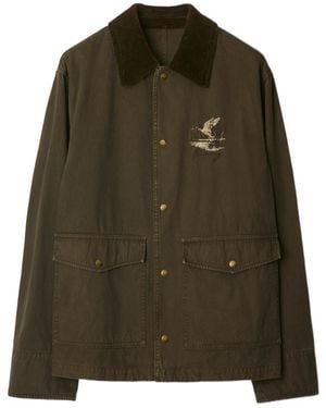 Burberry Logo Embroidered Field Jacket - Green