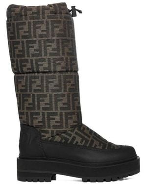 Fendi Signature Monogram Padded Boots - Black