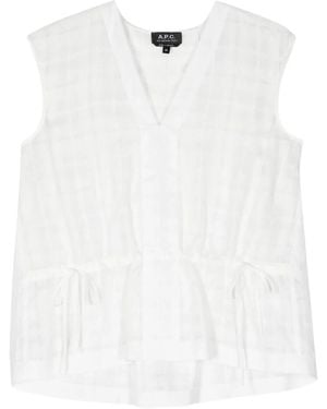 A.P.C. Check-Pattern V-Neck Tank Top - White