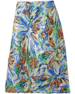 Rabanne Floral-Sequin Midi Skirt - Blue