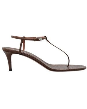 Paris Texas Crocodile-Effect Leather Sandals - White