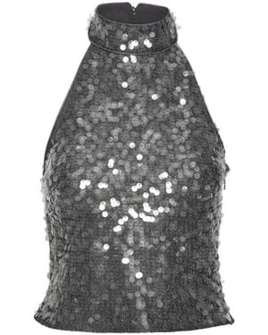 ROTATE BIRGER CHRISTENSEN Halter Top With Paillettes - Grey