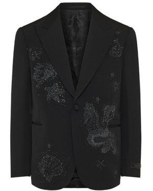 Versace Embellished Single-Breasted Tailored Blazer - Black