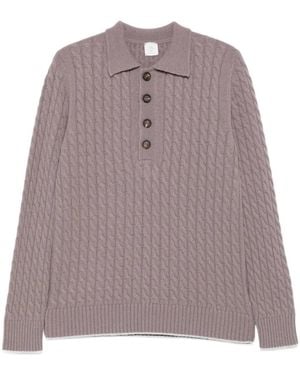 Eleventy Cable-Knit Polo Jumper - Brown